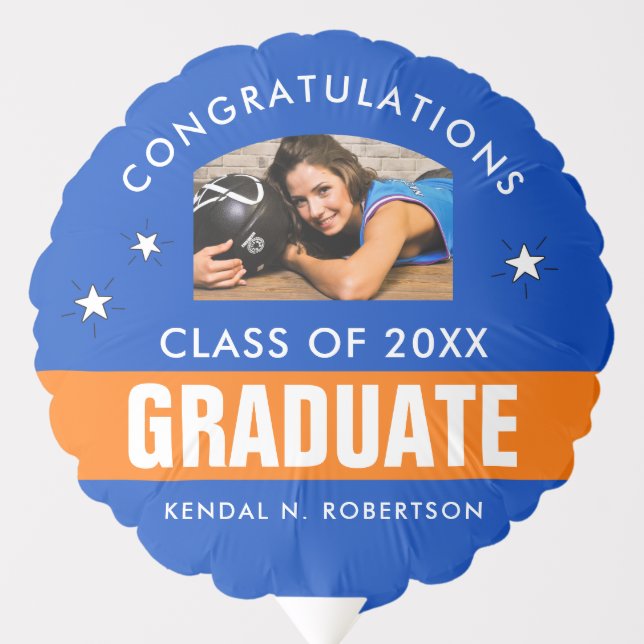 Blue and Orange Graduation Photo Custom Balloon (Front)
