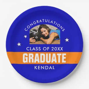 Blue and Orange Graduation Photo Custom Paper Plat Plates