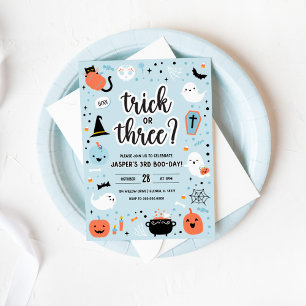 Blue and Orange Halloween 3rd Birthday Invitation 