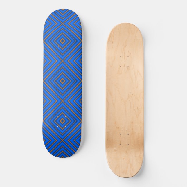 Blue And Orange Hypnotic Diamond Modern Pop Art  Skateboard (Front)