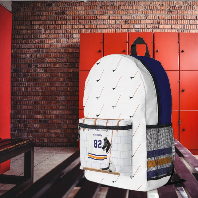 Blue and Orange Ice Hockey | Monogram Printed Backpack (Creator Uploaded)