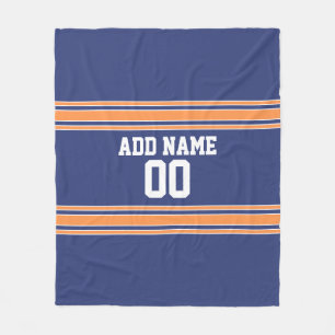 Blue and Orange Jersey Stripes Custom Name Number Fleece Blanket