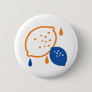 Blue and Orange Lemon Pattern Playful Fruit-Themed Button