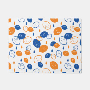 Blue and Orange Lemon Pattern Playful Fruit-Themed Doormat