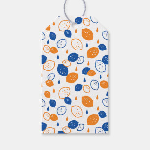 Blue and Orange Lemon Pattern Playful Fruit-Themed Gift Tags