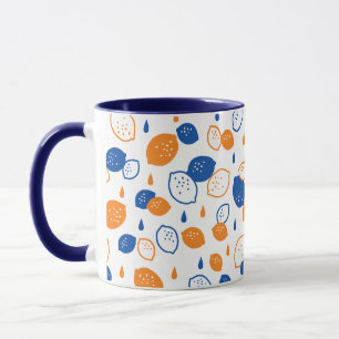 Blue and Orange Lemon Pattern Playful Fruit-Themed Mug