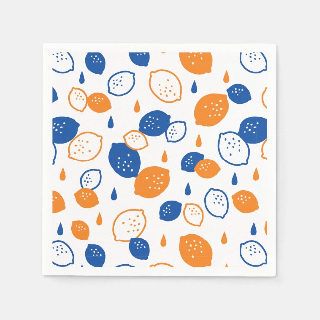 Blue and Orange Lemon Pattern Playful Fruit-Themed Napkins (Front)