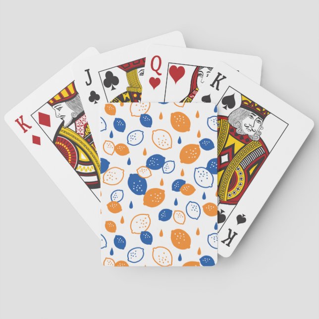 Blue and Orange Lemon Pattern Playful Fruit-Themed Poker Cards (Back)