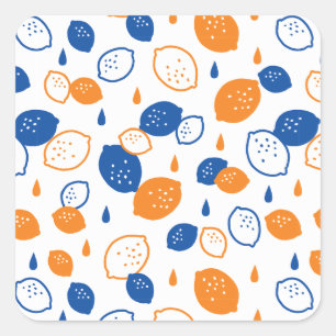Blue and Orange Lemon Pattern Playful Fruit-Themed Square Sticker
