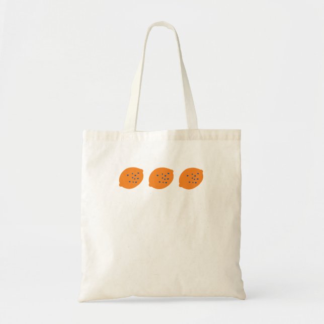 Blue and Orange Lemon Pattern Playful Fruit-Themed Tote Bag (Front)