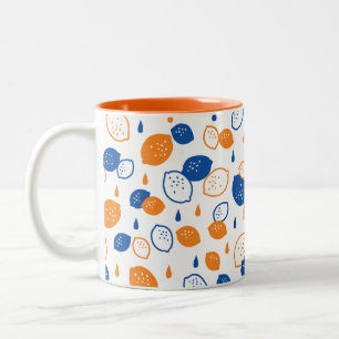 Blue and Orange Lemon Pattern Playful Fruit-Themed Two-Tone Coffee Mug