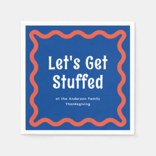 Blue and Orange Let's Get Stuffed Wavy Square Napkins