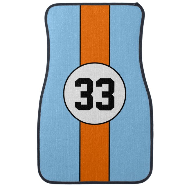 Blue and Orange Livery Racing Stripe car mats (Front)