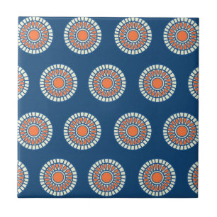 Blue and Orange Mandala Decorative Circles Ceramic Tile