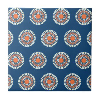 Blue And Orange Mandala Decorative Circles Ceramic Tile by PrettyPatternsGifts at Zazzle