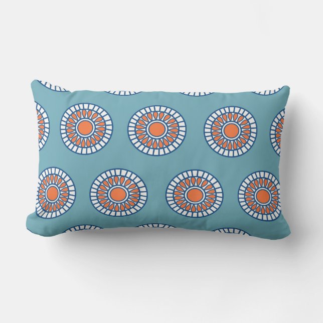 Blue and Orange Mandala Decorative Circles Lumbar Pillow (Front)