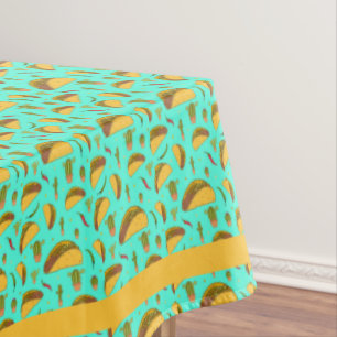 Blue and Orange Mexican Tacos and Cactus Kitchen Tablecloth
