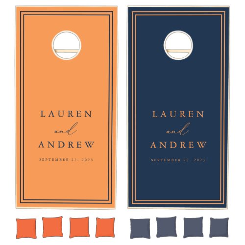 Blue and Orange Minimalist Personalized Cornhole S Cornhole Set