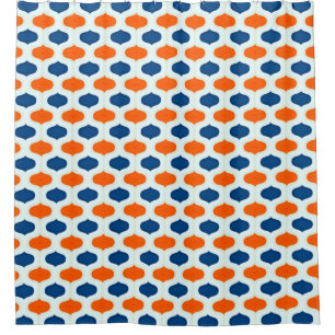 Blue and Orange Mod Revival Pattern Shower Curtain