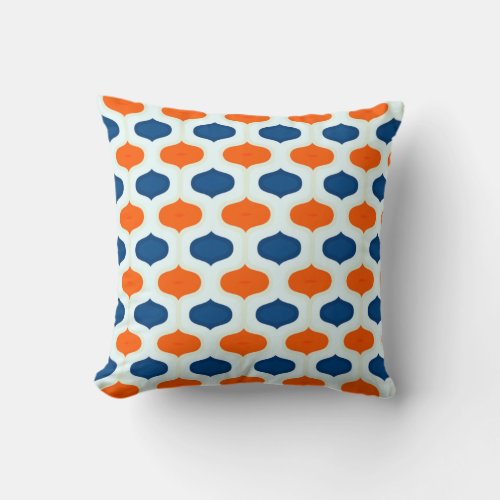 Blue and Orange Mod Revival Pattern Throw Pillow