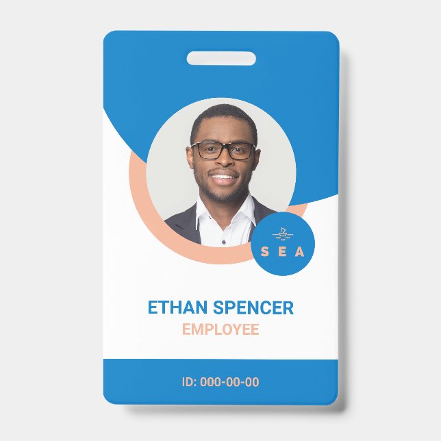 Blue and Orange Modern Employee Photo ID Badge (Front)
