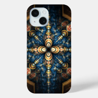 Blue and Orange Modern Medallion Pattern iPhone 15 Case