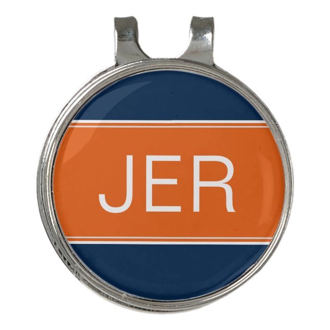 Blue and Orange monogrammed golfers best Golf Hat Clip (Front)