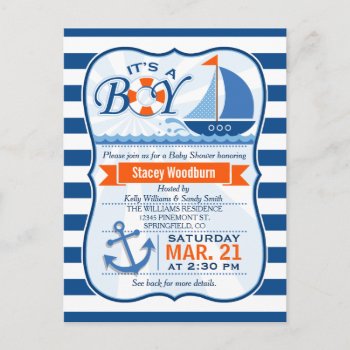 Blue And Orange Nautical Baby Shower Invitation Postcard by Card_Stop at Zazzle