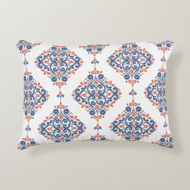 Blue and orange ornamental seamless pattern. Vinta Accent Pillow (Front)