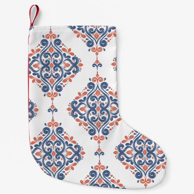 Blue and orange ornamental seamless pattern. Vinta Small Christmas Stocking (Front)