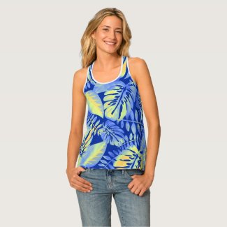 Blue and Orange Palm Leaves Tank Top