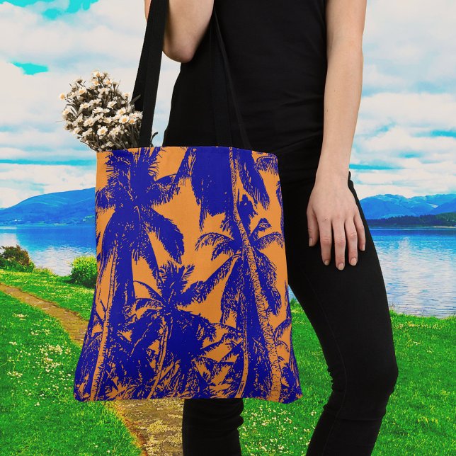 Blue and Orange Palm Trees Design Tote Bag (Creator Uploaded)