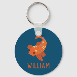 Blue and Orange Personalized Koi Goldfish Keychain