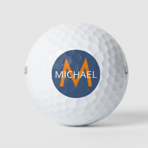 Blue and Orange Personalized Name Initial Monogram Golf Balls