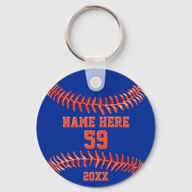 Blue and Orange Personalized Softball Keychains (Front)