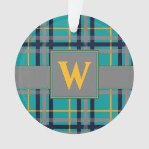 Blue and Orange Plaid Acrylic Ornament