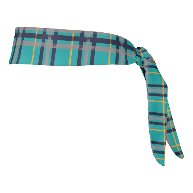 Blue and Orange Plaid Athletic Headband (Rotate 90)