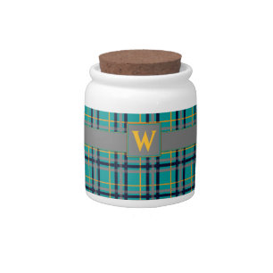 Blue and Orange Plaid Candy Jar
