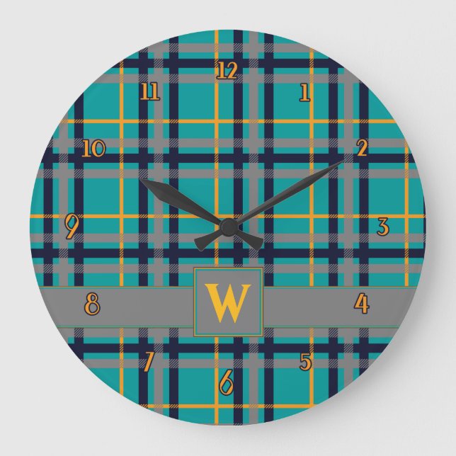 Blue and Orange Plaid Clock (Front)