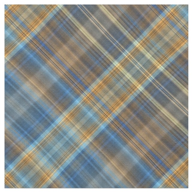 Blue and orange plaid fabric (Close Up)