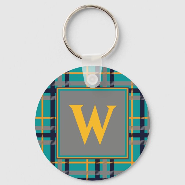 Blue and Orange Plaid Keychain (Front)