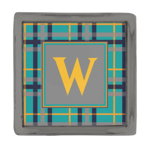 Blue and Orange Plaid Lapel Pin