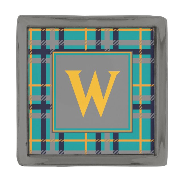 Blue and Orange Plaid Lapel Pin (Front)