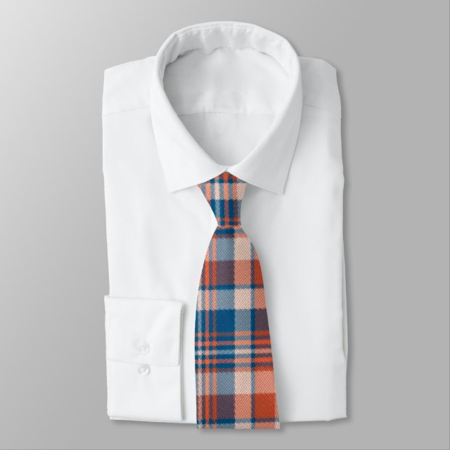 Blue and Orange Plaid Tie (Tied)