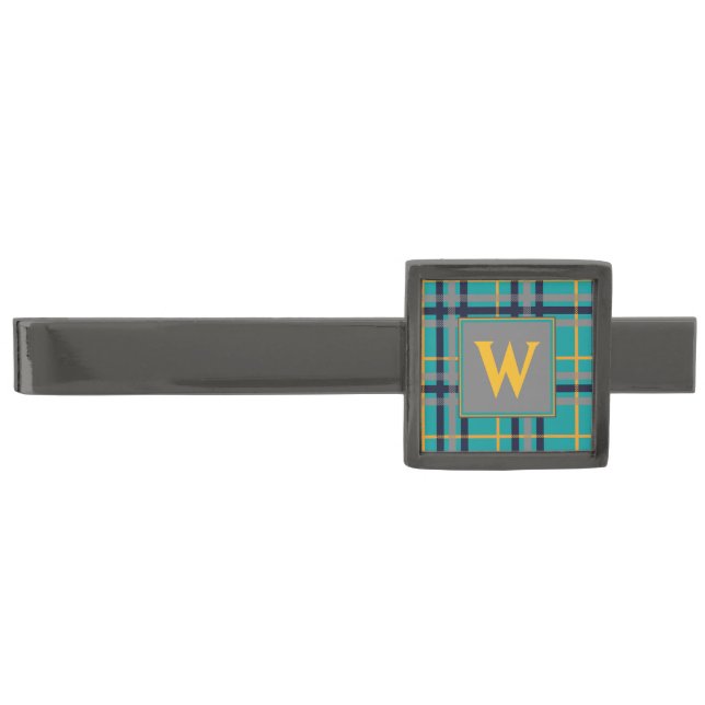 Blue and Orange Plaid Tie Bar (Front)