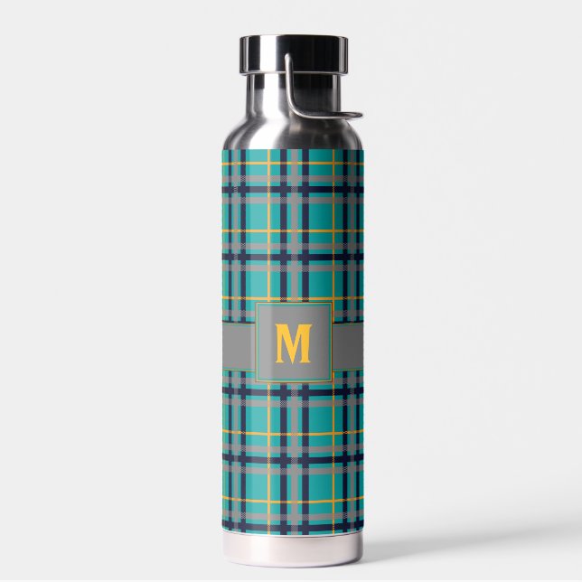 Blue and Orange Plaid Water Bottle (Left)