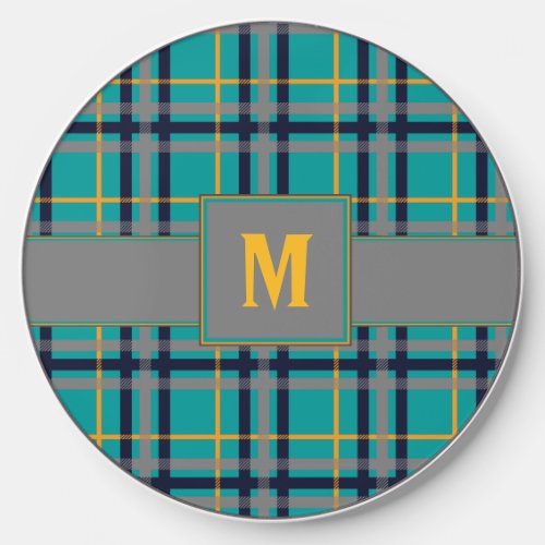 Blue and Orange Plaid Wireless Charger