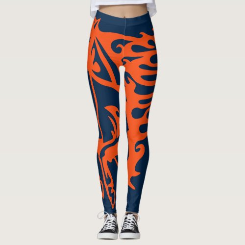 Blue and Orange Pony Horse Stallion Steed Lineart Leggings