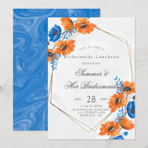 Blue and Orange Poppy Bridesmaids Luncheon Invitation