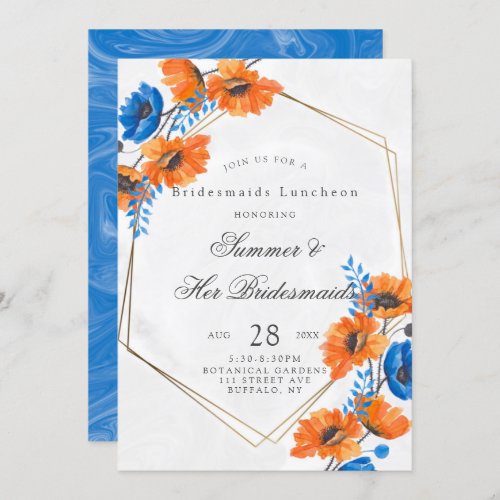 Blue and Orange Poppy Bridesmaids Luncheon Invitation